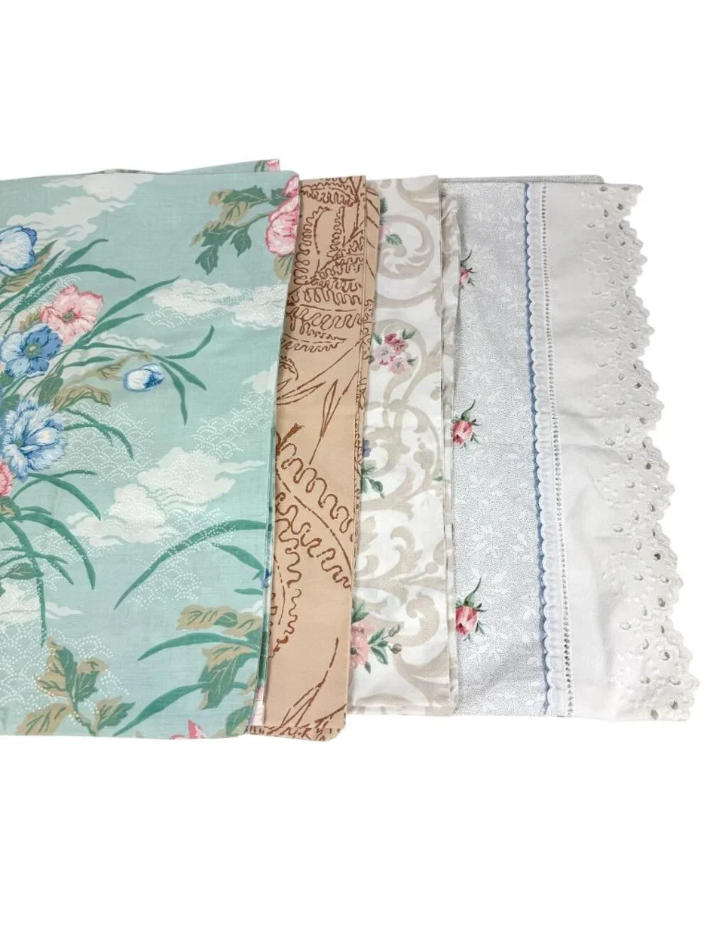 Vintage Lot Of 4 Standard Size Floral Pillowcases Cotton